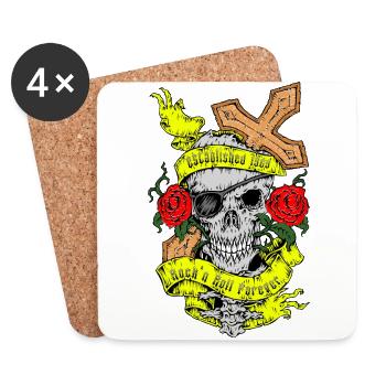 Skull Rose Cross Rock n Roll Rockabilly Art - Coasters (set of 4) - white - Front