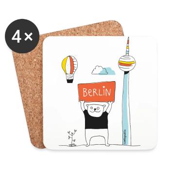 Ours + tour de télévision | couleur | peu publique - Dessous de verre (lot de 4) - blanc - Devant