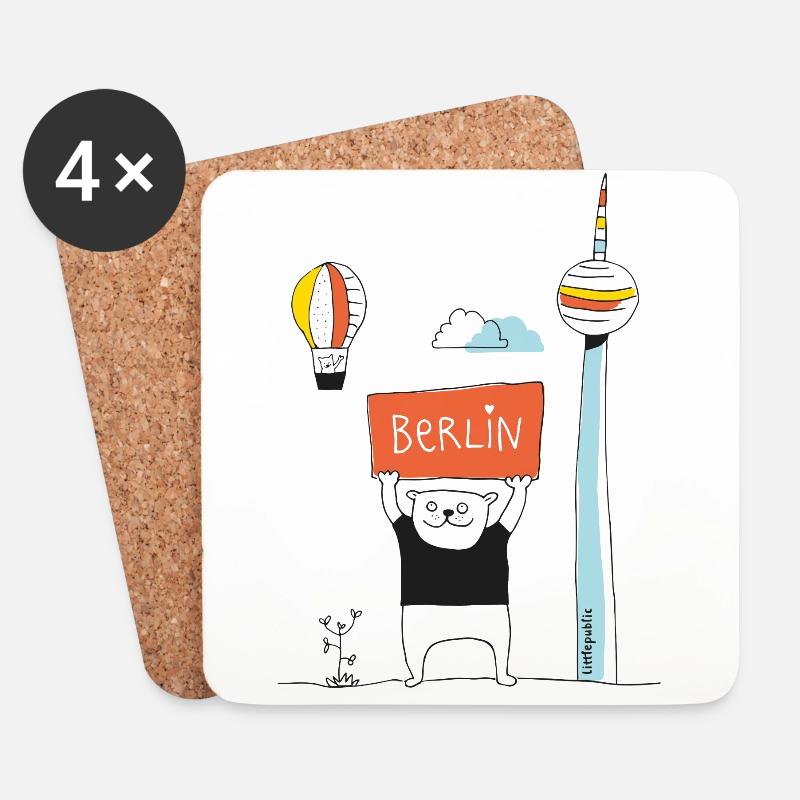 Berliner Bär + Fernsehturm | farbig | littlepublic - Untersetzer (4er-Set) - Weiß