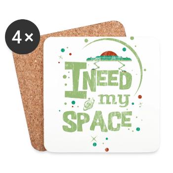 GREEN I NEED MY SPACE - Spruch Sprüche Shirt Motiv - Untersetzer (4er-Set) - Weiß - Vorne