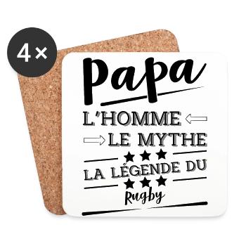 Papa la légende Rugby cadeau - Dessous de verre (lot de 4) - blanc - Devant