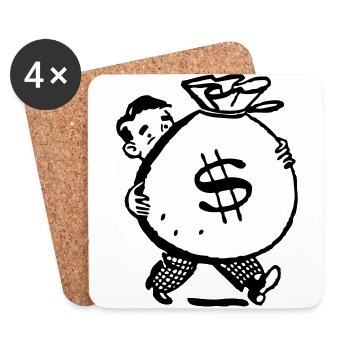 homme d'argent sac idée cadeau grand terrain Cartoon - Dessous de verre (lot de 4) - blanc - Devant