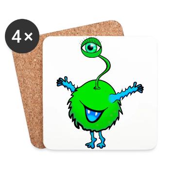 vert monstre avec un oeil - Dessous de verre (lot de 4) - blanc - Devant