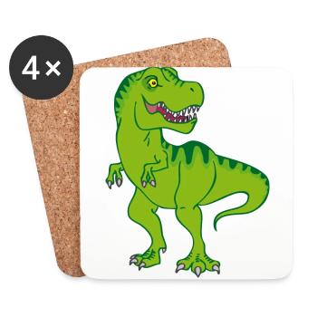 T-Rex / Green Comic Dinosaur - Coasters (set of 4) - white - Front