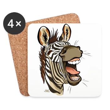 Laughing Zebra (white edges) - Coasters (set of 4) - white - Front