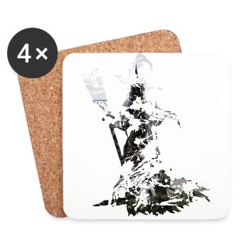 Debout sorcière avec balai comme une touche de couleur - Dessous de verre (lot de 4) - blanc - Devant