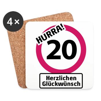 Hurrah 20 Anniversaire - Félicitations - Dessous de verre (lot de 4) - blanc - Devant
