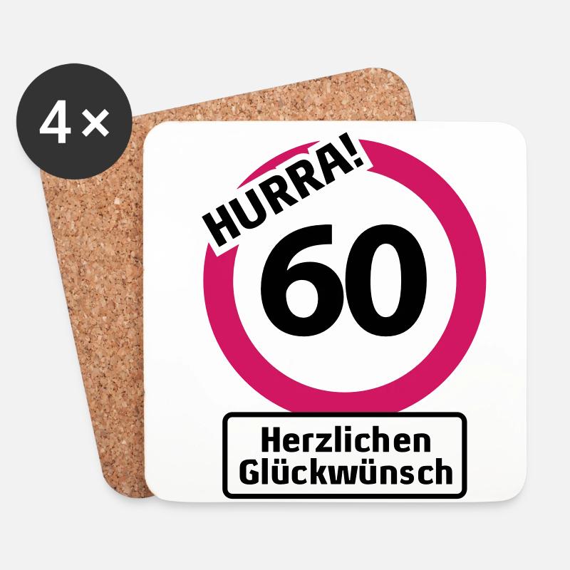 Hurra 60. Geburtstag - Herzlichen Glückwünsch | - Untersetzer (4er-Set) - Weiß