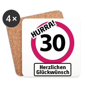Hurrah 30 Anniversaire - Félicitations | - Dessous de verre (lot de 4) - blanc - Devant