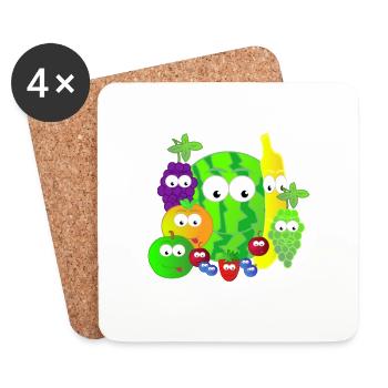 Idée de cadeau de cadeau de fruit Fruit de dessin animé de sport - Dessous de verre (lot de 4) - blanc - Devant