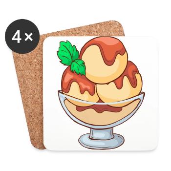 Eis Speiseeis Eiskrem Eiscreme Kugeleis Eisbecher - Untersetzer (4er-Set) - Weiß - Vorne