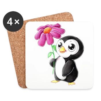 Putziger Comic Pinguin - Untersetzer (4er-Set) - Weiß - Vorne