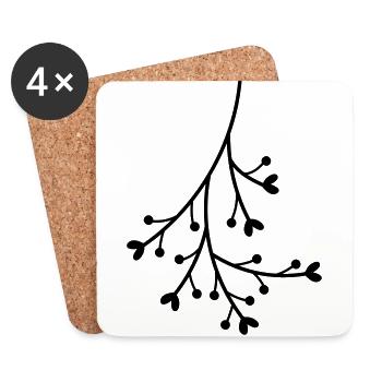 Branch heart blossoms branch leaves mistletoe love - Coasters (set of 4) - white - Front