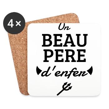 Beau Père - Papa - Fête des Peres - Enfant - Bébé - Dessous de verre (lot de 4) - blanc - Devant