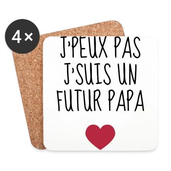 Papa / Fête des pères / Pere / Famille / humour - Dessous de verre (lot de 4) - blanc - Devant