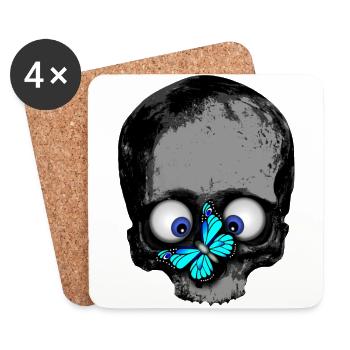 Totenkopf Schmetterling blau / Skull butterfly - Untersetzer (4er-Set) - Weiß - Vorne