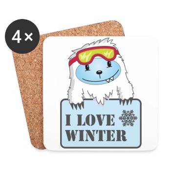 Yeti - J'aime l'hiver - Dessous de verre (lot de 4) - blanc - Devant