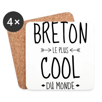 Bretagne / Breton / Bretonne / BZH / Breizh - Dessous de verre (lot de 4) - blanc - Devant