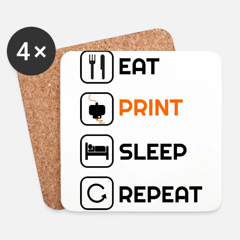 3d Drucker Tshirt lustig eat print sleep repeat - Untersetzer (4er-Set) - Weiß