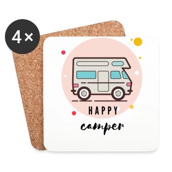 T-shirt camping-car heureux - Van Life- voyage - Dessous de verre (lot de 4) - blanc - Devant