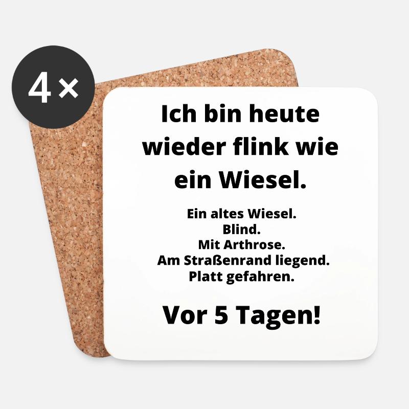 Lustige Sprüche Wiesel Geschenk Party Geburtstag - Untersetzer (4er-Set) - Weiß