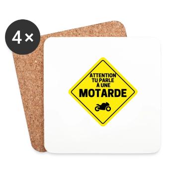 Attention motarde panneau de signalisation - Dessous de verre (lot de 4) - blanc - Devant