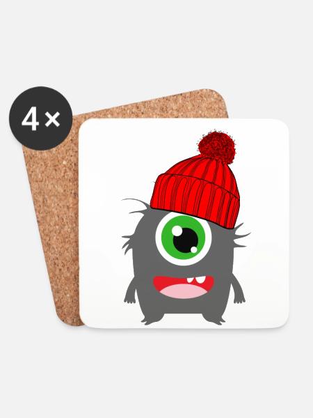 Monster Einäugi Winter rot - Untersetzer (4er-Set) - Weiß