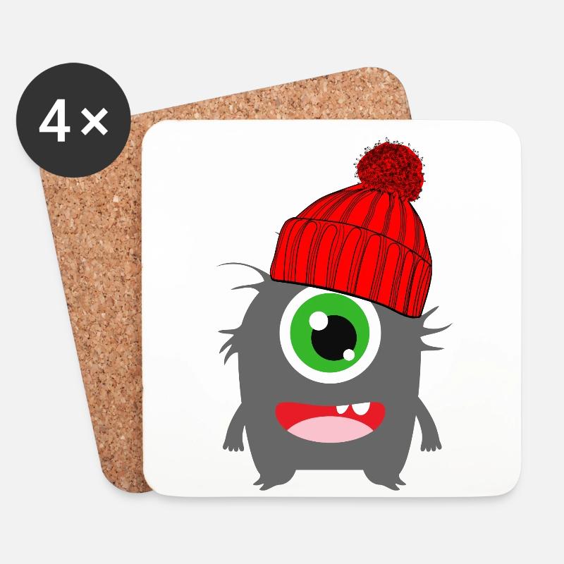 Monster Einäugi Winter rot - Untersetzer (4er-Set) - Weiß