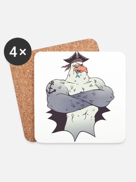 Pirate seagull - Coasters (set of 4) - white