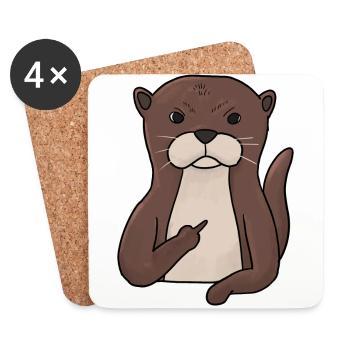 Mürrischer Otter mit Mittelfinger - Untersetzer (4er-Set) - Weiß - Vorne