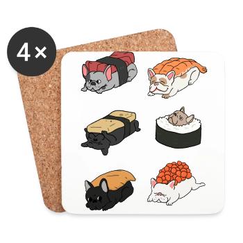 Französische Bulldogge Sushi Rolls Frenchie - Untersetzer (4er-Set) - Weiß - Vorne