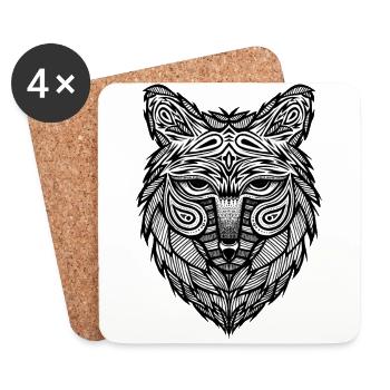 wolf head - tête de loup - Édition limitée - Dessous de verre (lot de 4) - blanc - Devant