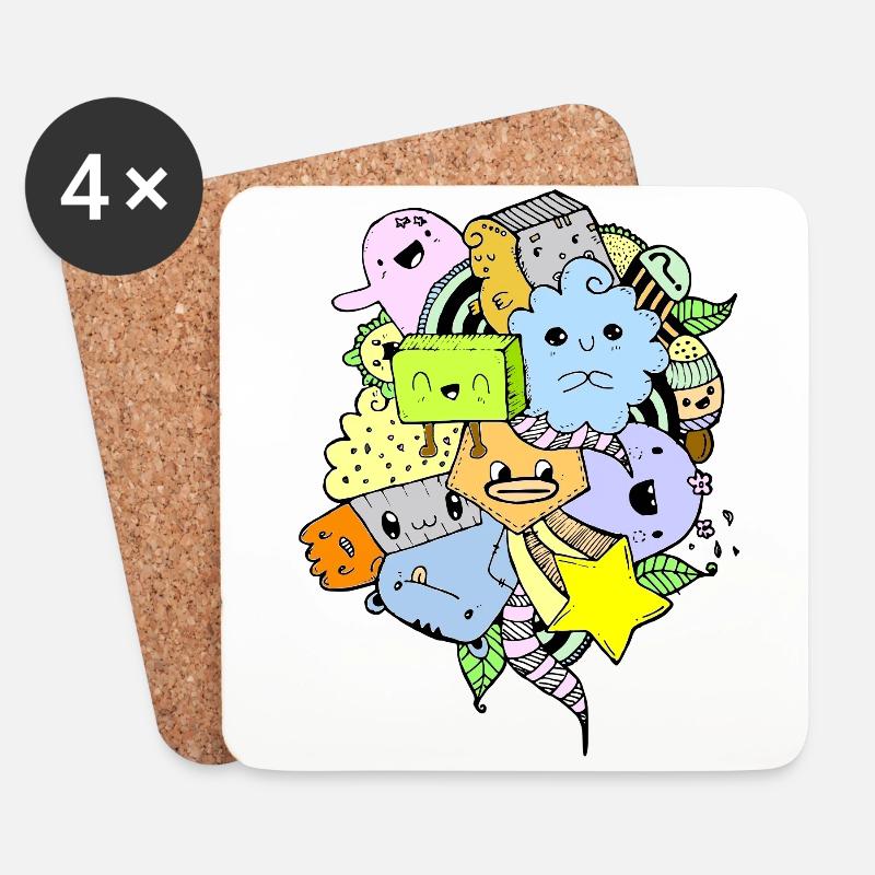 Gekritzel-Kunst - Untersetzer (4er-Set) - Weiß
