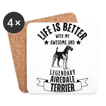 Life is better with Airedale Terrier Retro Vintage - Untersetzer (4er-Set) - Weiß - Vorne