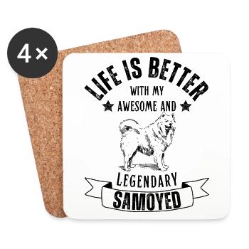 La vie est meilleure avec Samoyed Dog Retro Vintage - Dessous de verre (lot de 4) - blanc - Devant