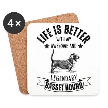 Life is better with my Basset Hound Retro Vintage - Coasters (set of 4) - white - Front