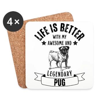 Life is better with Mops Hund Retro Vintage - Untersetzer (4er-Set) - Weiß - Vorne