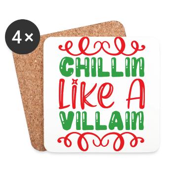 Chillin Like A Villain - Avec chauve-souris et citrouilles - Dessous de verre (lot de 4) - blanc - Devant