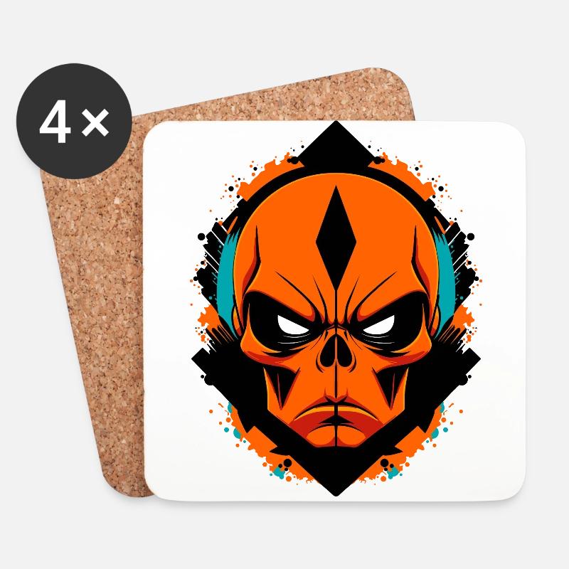Alien Totenkopf - Untersetzer (4er-Set) - Weiß