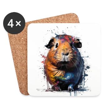 Cochon d’Inde à l’aquarelle avec une peinture colorée - Dessous de verre (lot de 4) - blanc - Devant