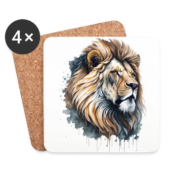 Watercolor portrait of a lion head - Coasters (set of 4) - white - Front