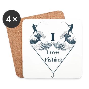 Design en forme de cœur pour les amateurs de pêche - Dessous de verre (lot de 4) - blanc - Devant