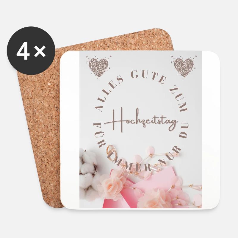 Hochzeitstag - Untersetzer (4er-Set) - Weiß