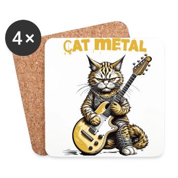 Cat playing heavy metal, cat metal - Coasters (set of 4) - white - Front