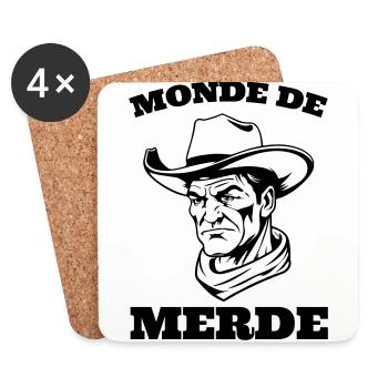 citation parodie Monde de merde - Dessous de verre (lot de 4) - blanc - Devant