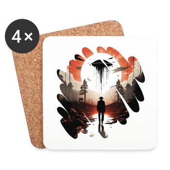 Vintage UFO apparition in the forest - Coasters (set of 4) - white - Front