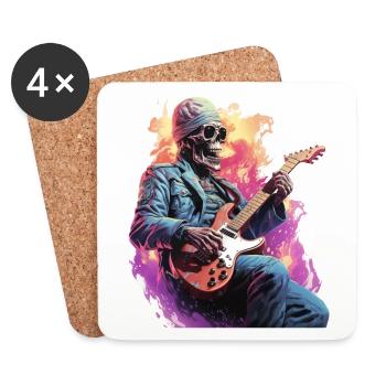 Skelett spielt E Gitarre - Untersetzer (4er-Set) - Weiß - Vorne