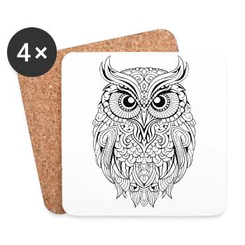 Mythisch magische Boho Eule mit Mustern - Untersetzer (4er-Set) - Weiß - Vorne