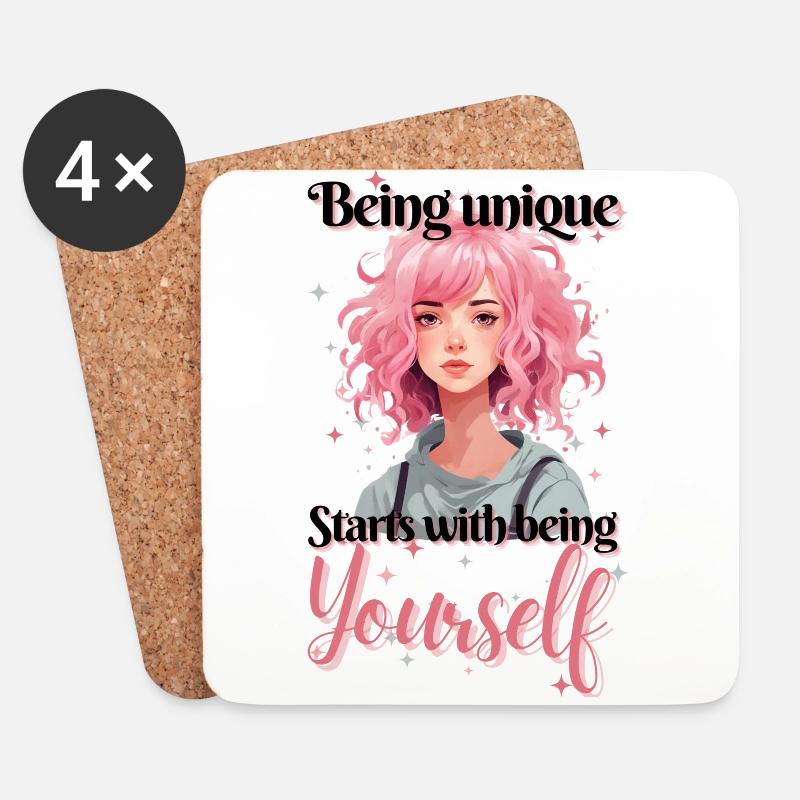 Being unique Starts withbeing Yourself - Untersetzer (4er-Set) - Weiß