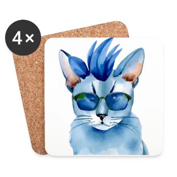 Really cool punk rock cat cat shirt gift - Coasters (set of 4) - white - Front